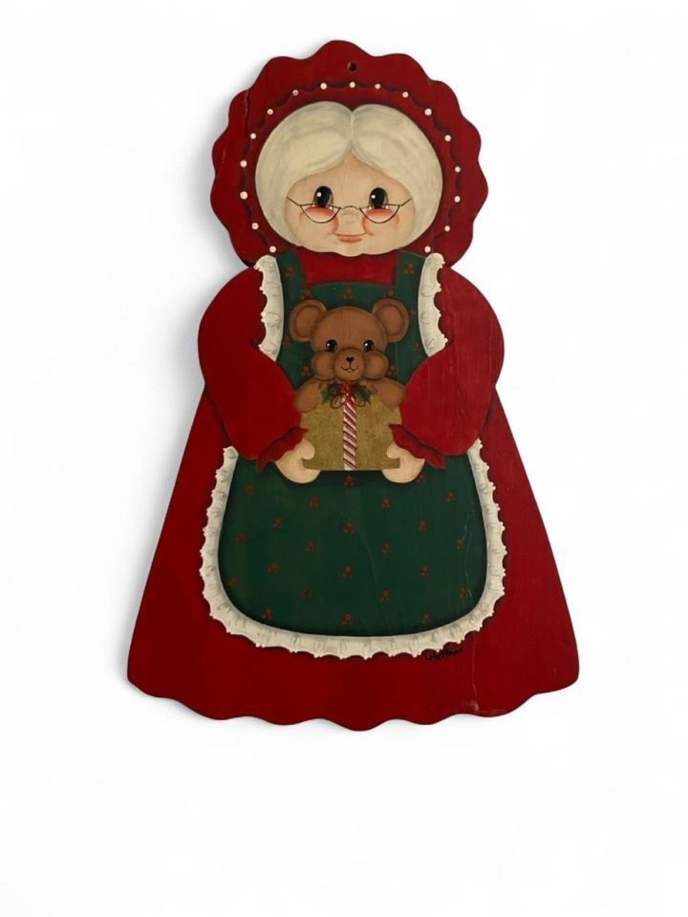 Folk Art Mrs. Claus Wall Plaque - Red & Green